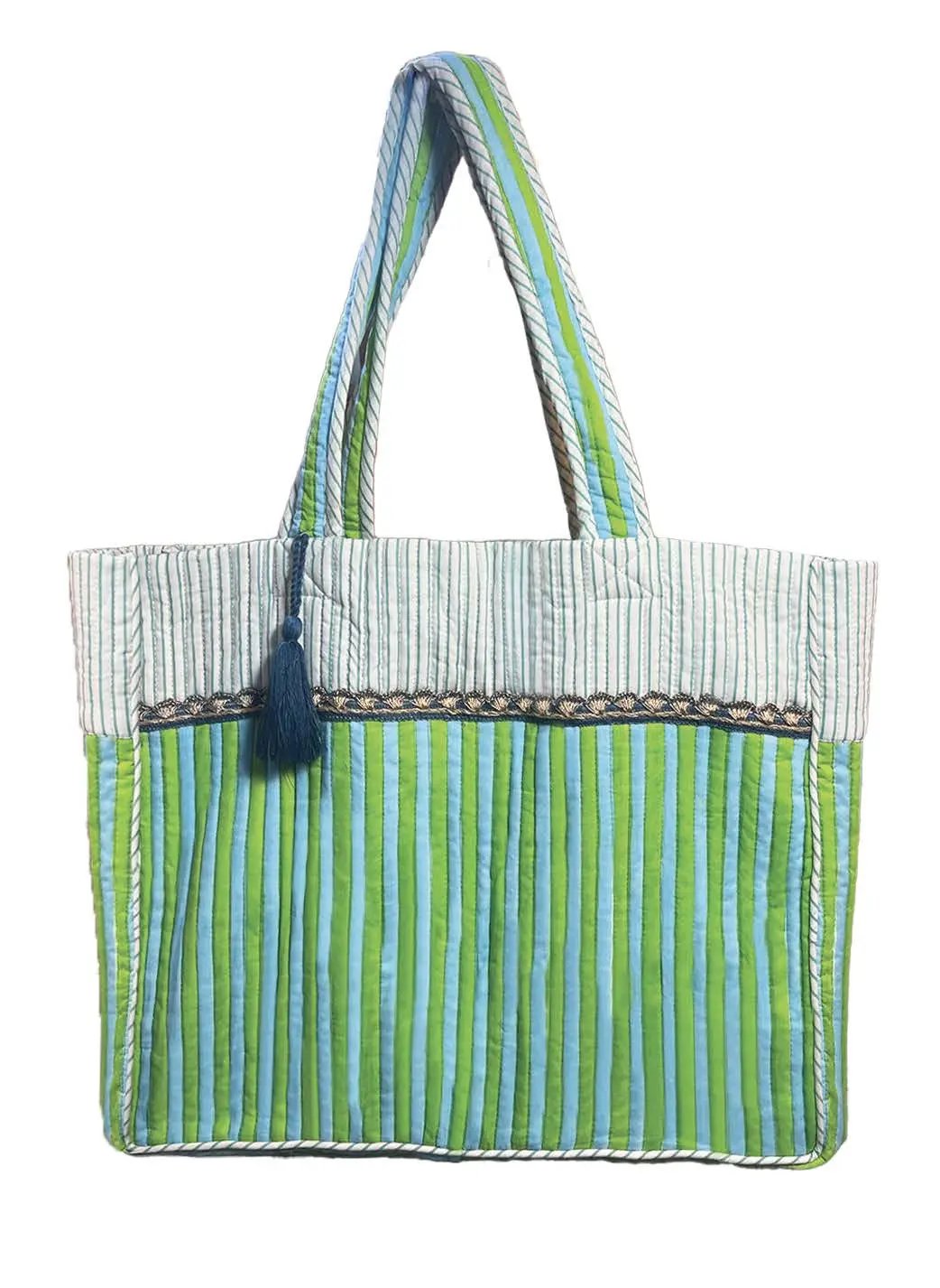 Grand Cabas "rayures vertes d'été" lagambadecreation