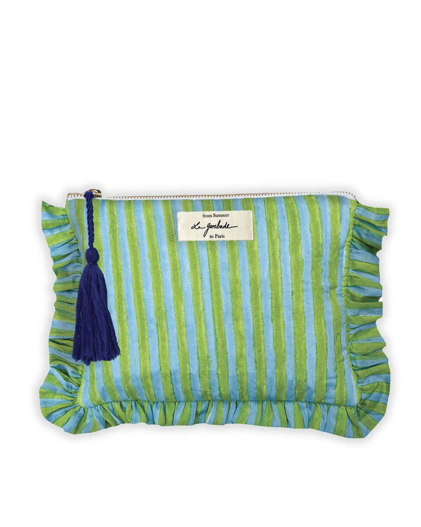 Pochette à volants "Quilted" Green Stripes La Gambade