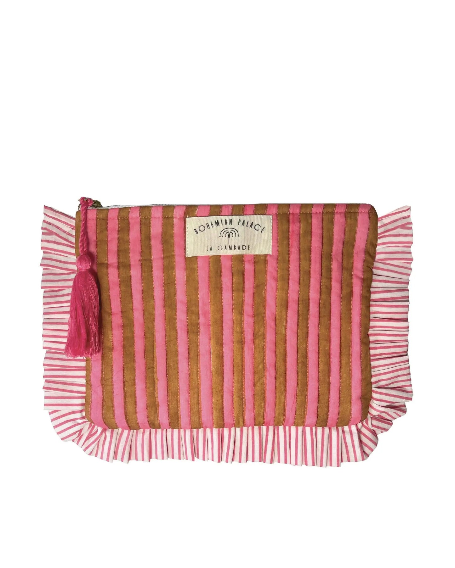 Pochette à volants "Quilted" rose rayures douces La Gambade