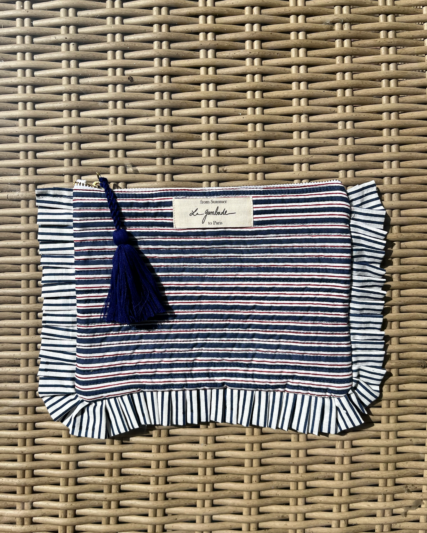 pochette à volants bleu cargo femme plage bohème chic