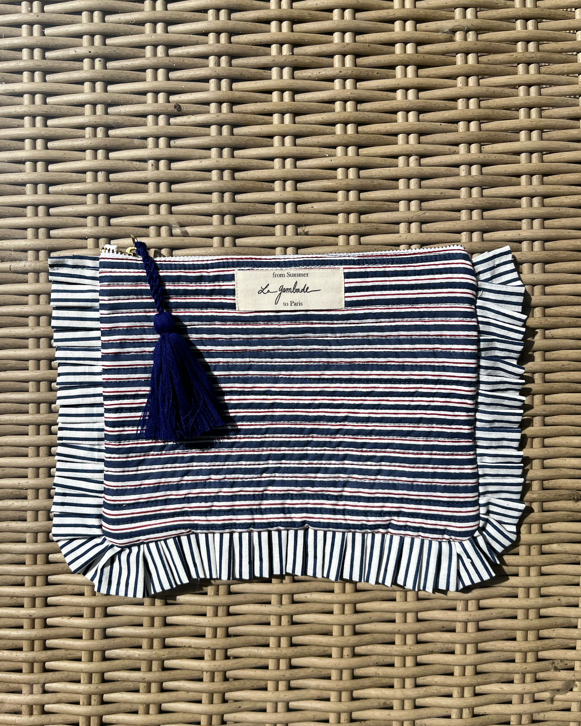 pochette à volants bleu cargo femme plage bohème chic