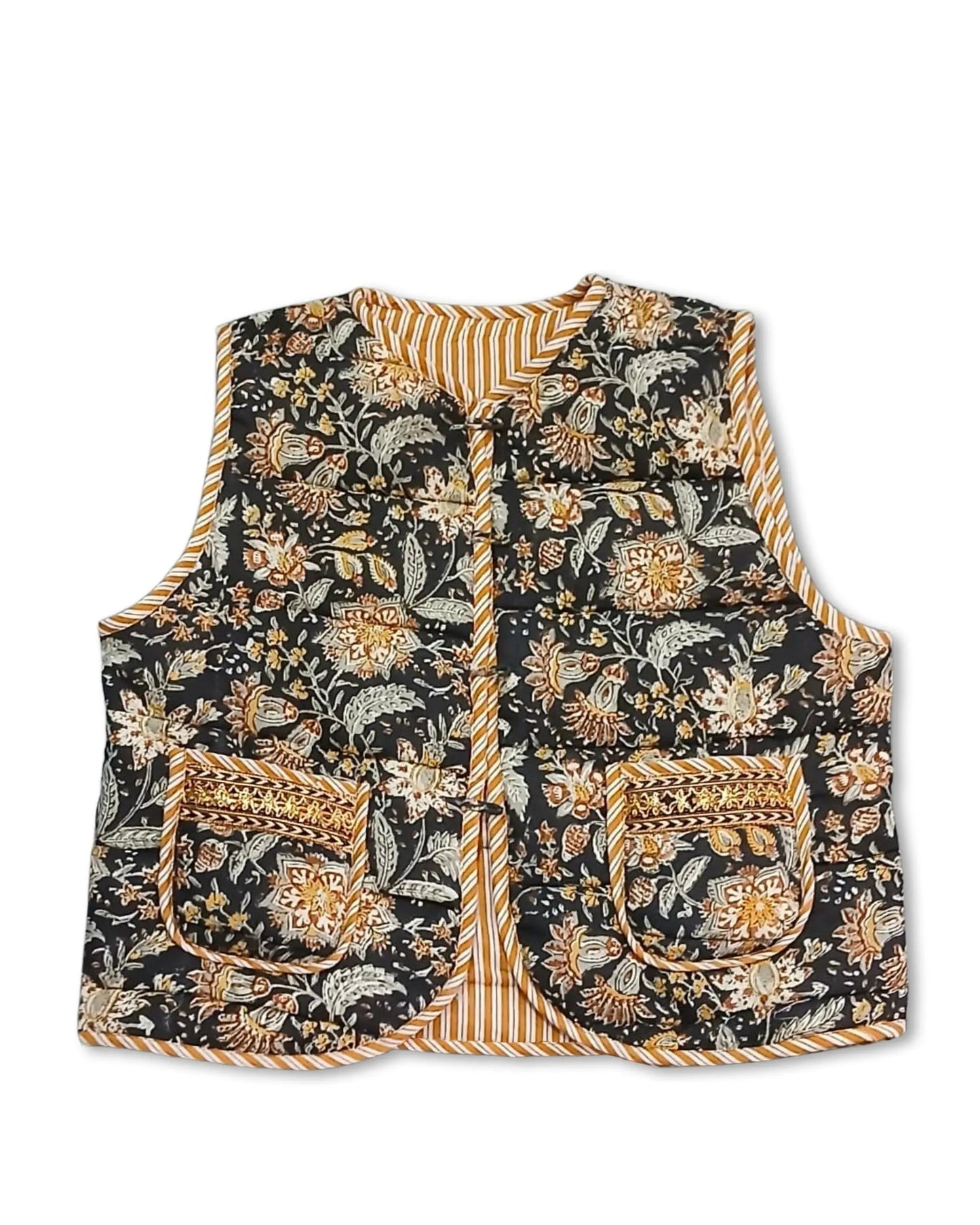 Gilet fleurs jaunes fond noir La Gambade