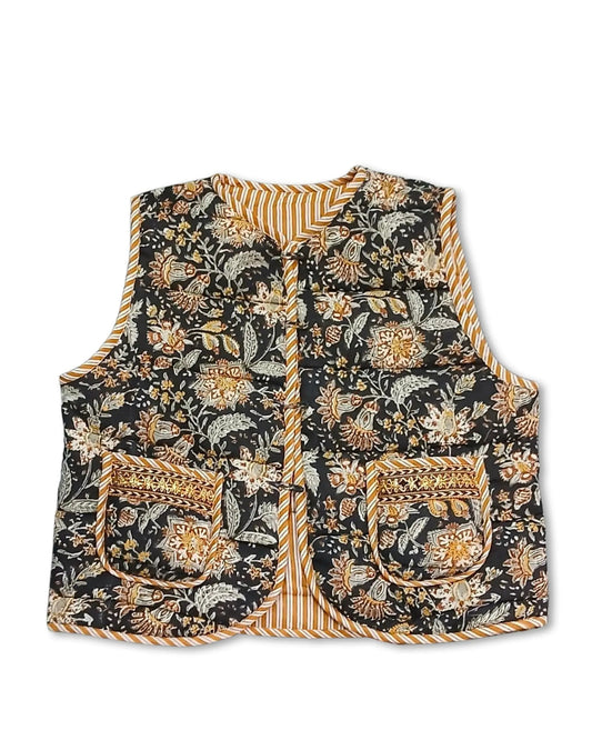 Gilet fleurs jaunes fond noir La Gambade