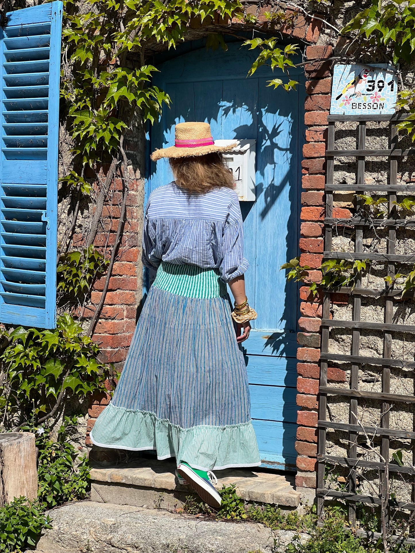 BLUE ELASTIC WAIST SKIRT-CIEL