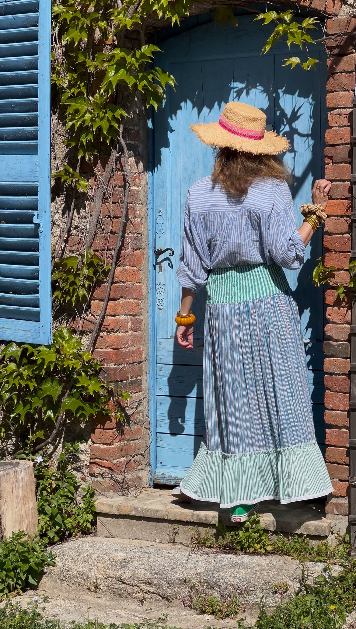 BLUE ELASTIC WAIST SKIRT-CIEL