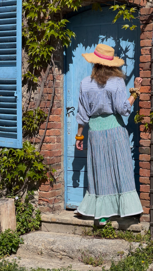 BLUE ELASTIC WAIST SKIRT-CIEL
