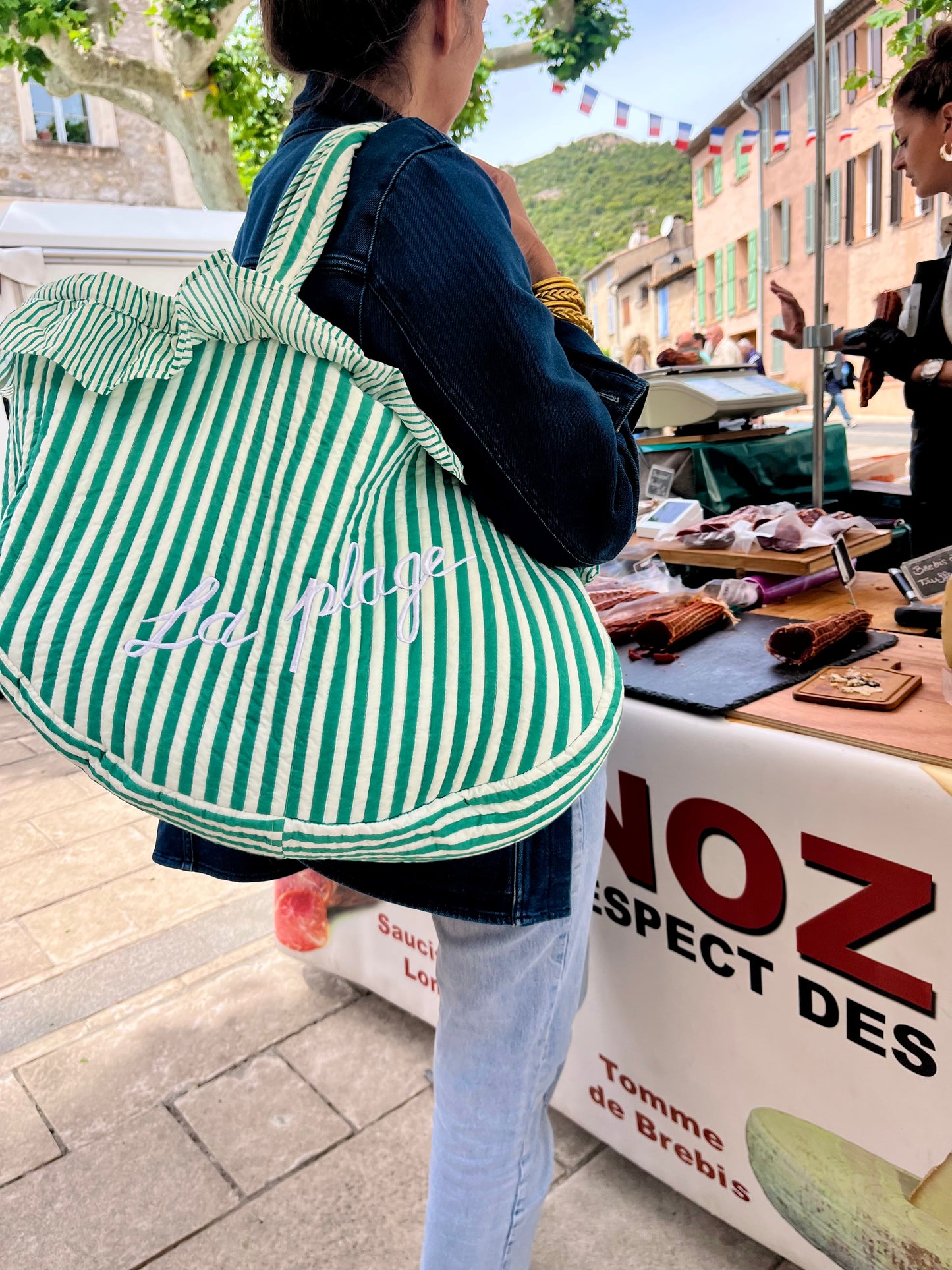 LA PLAGE QUILTED BAG - GREEN FRENCH RIVIERA X AND TWO GIRLS