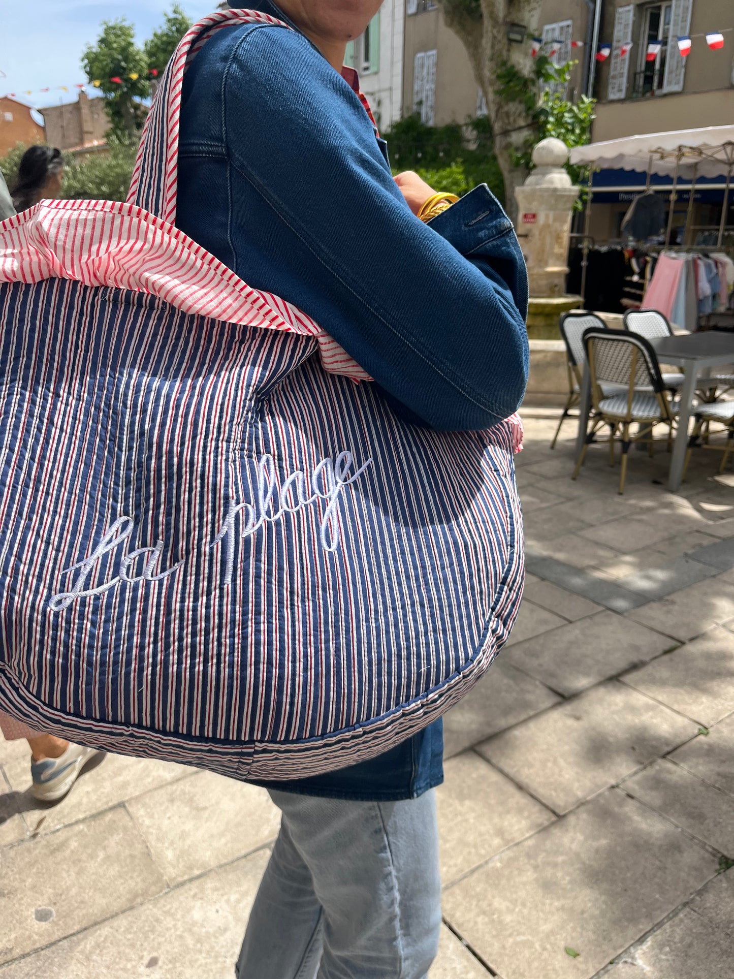 LA PLAGE QUILTED BAG - ST TROPEZ BLUE WHITE RED X AND TWO GIRLS