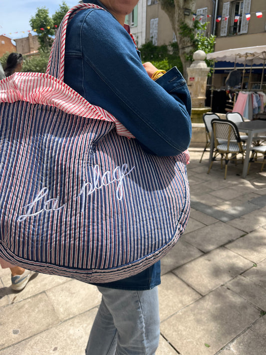 LA PLAGE QUILTED BAG - ST TROPEZ BLUE WHITE RED X AND TWO GIRLS
