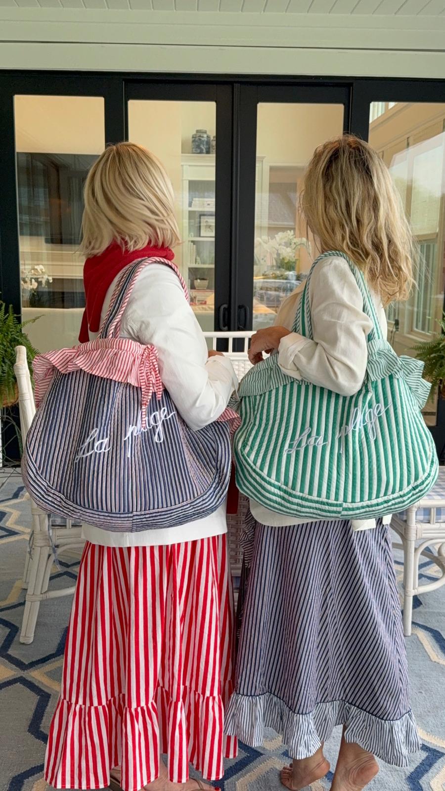 LA PLAGE QUILTED BAG - GREEN FRENCH RIVIERA X AND TWO GIRLS