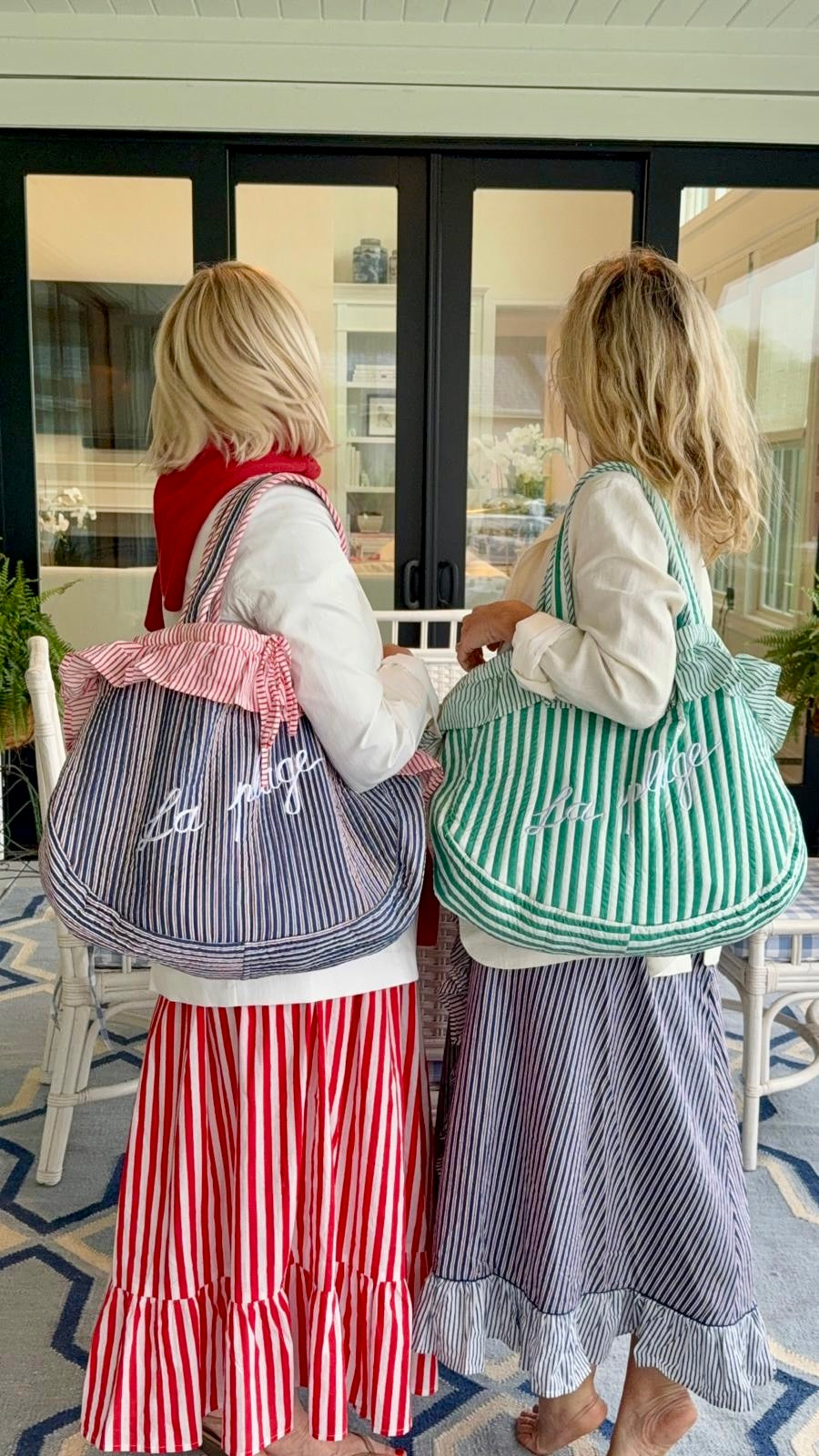 LA PLAGE QUILTED BAG - ST TROPEZ BLUE WHITE RED X AND TWO GIRLS