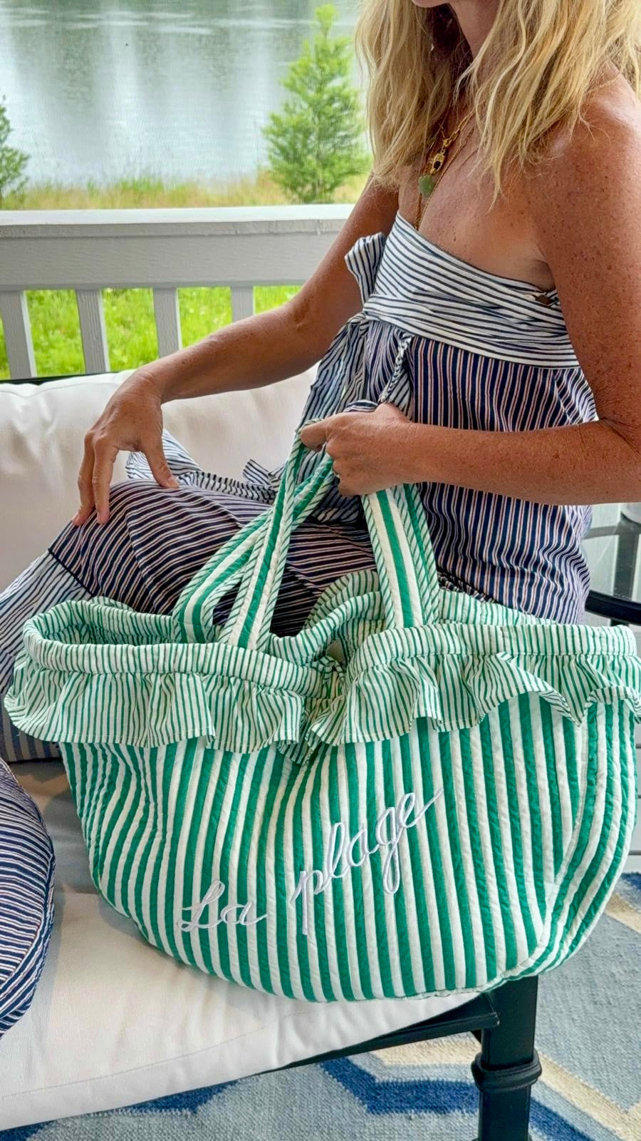 LA PLAGE QUILTED BAG - GREEN FRENCH RIVIERA X AND TWO GIRLS