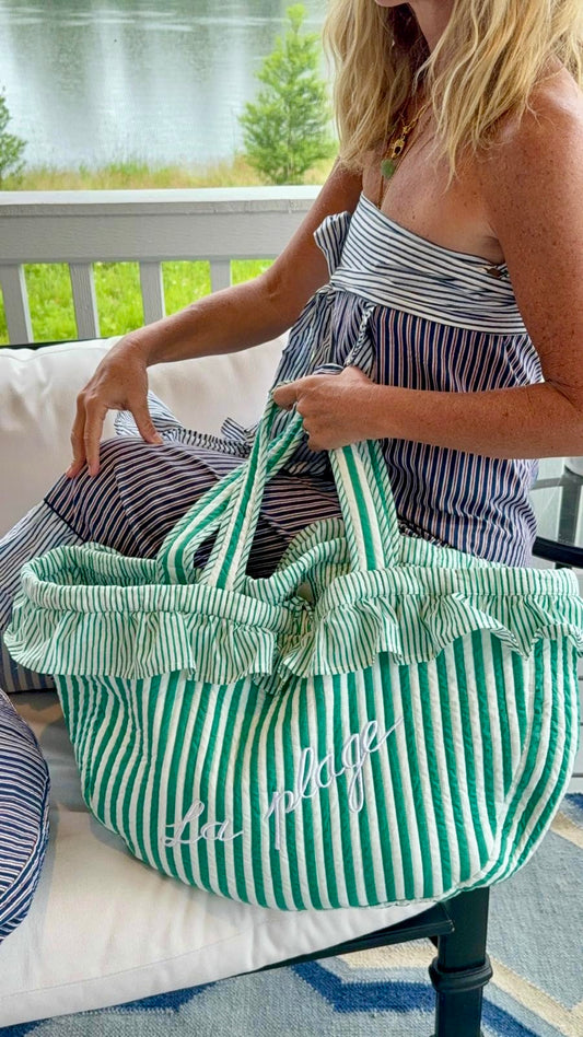 LA PLAGE QUILTED BAG - GREEN FRENCH RIVIERA X AND TWO GIRLS