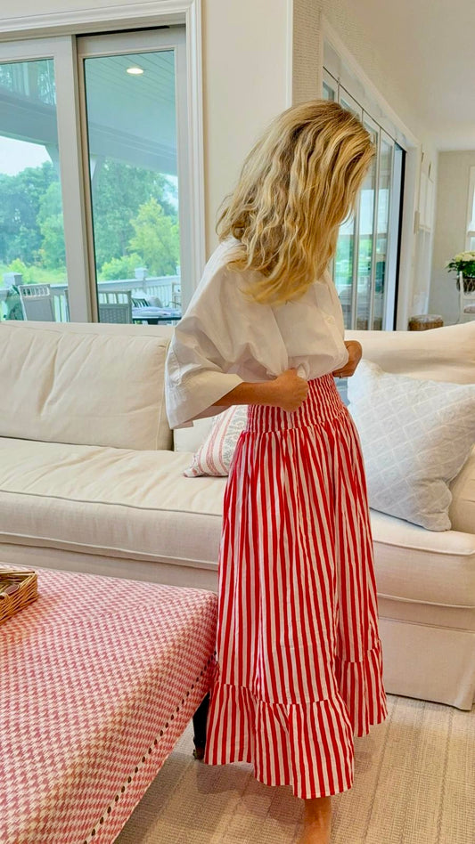 RED STRIPES ELASTIC WAIST SKIRT-ROUGE BAISER X AND TWO GIRLS