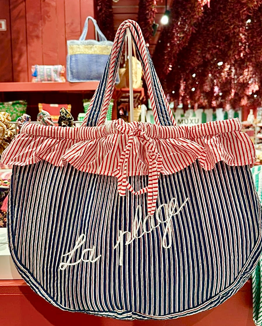LA PLAGE QUILTED BAG - ST TROPEZ BLUE WHITE RED X AND TWO GIRLS