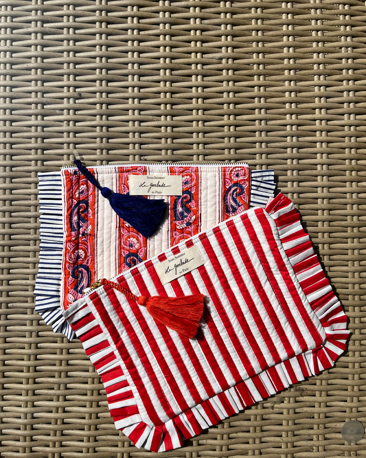 trousse de plage rayée rouge 