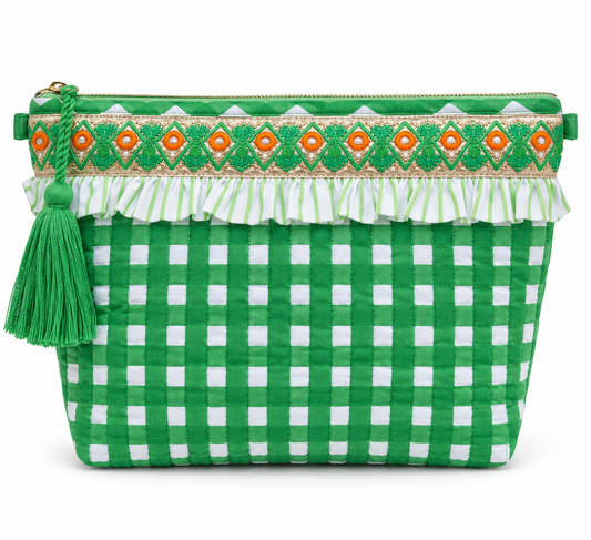 TROUSSE DE TOILETTE "Brigitte menthe" Broderie et volants