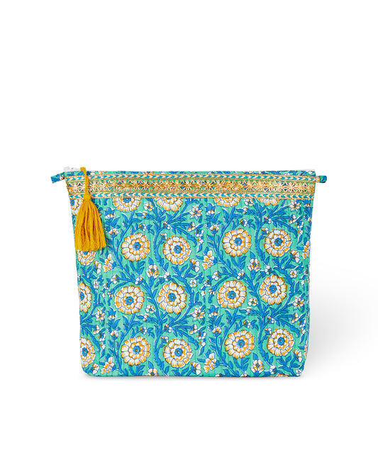 Pochette ordinateur ou vanity "turquoise flowers"